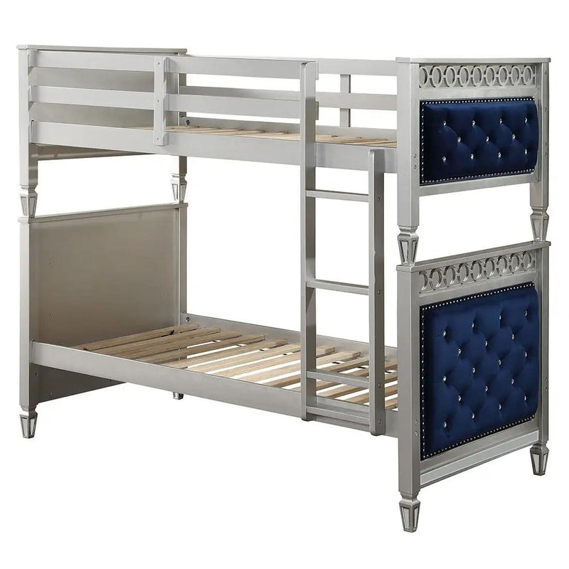Varian - Twin Over Twin Bunk Bed - Blue Velvet & Silver by Unique Piece Furniture