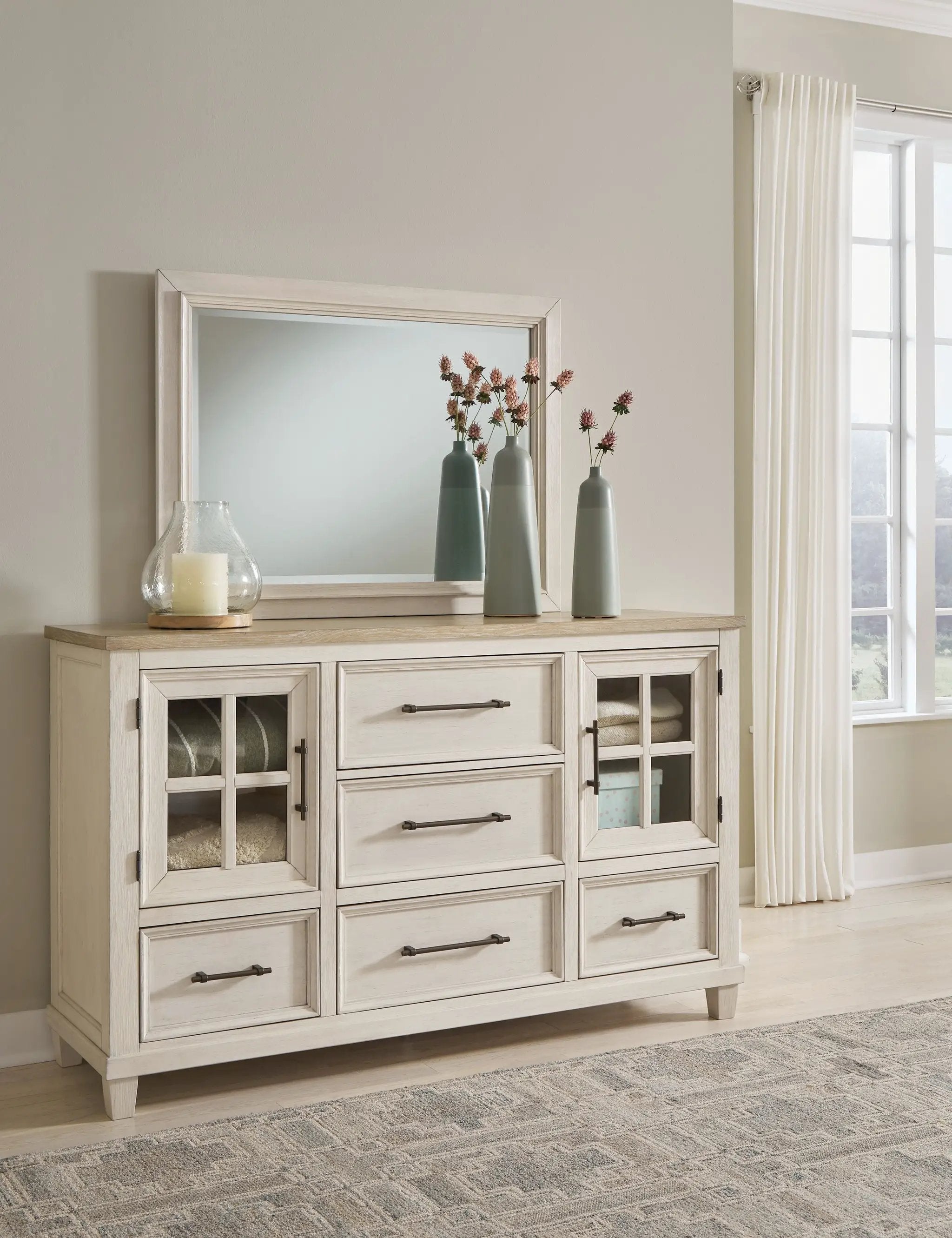 Shaybrock - Dresser And Mirror - Antique White / Brown by Unique Piece Furniture