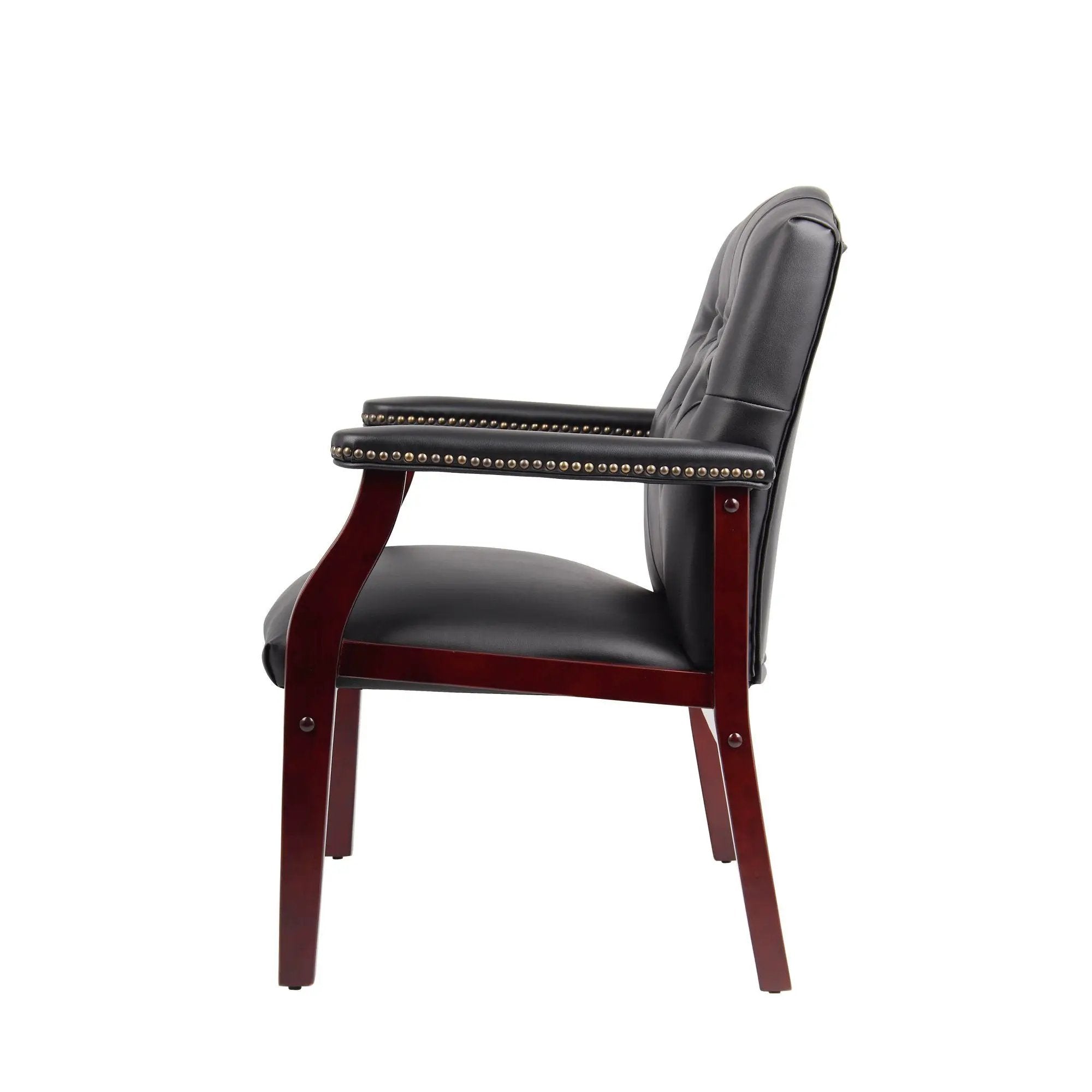 Leather Reception Guest Chairs With Padded Seat And Arms Ergonomic Mid-Back Office Executive Side Chair For Meeting Waiting Room Conference Office Guest Chairs - Black by HouseOfZazla
