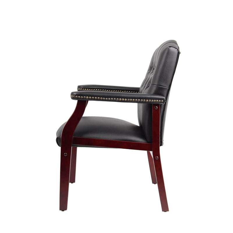 Leather Reception Guest Chairs With Padded Seat And Arms Ergonomic Mid-Back Office Executive Side Chair For Meeting Waiting Room Conference Office Guest Chairs - Black by HouseOfZazla