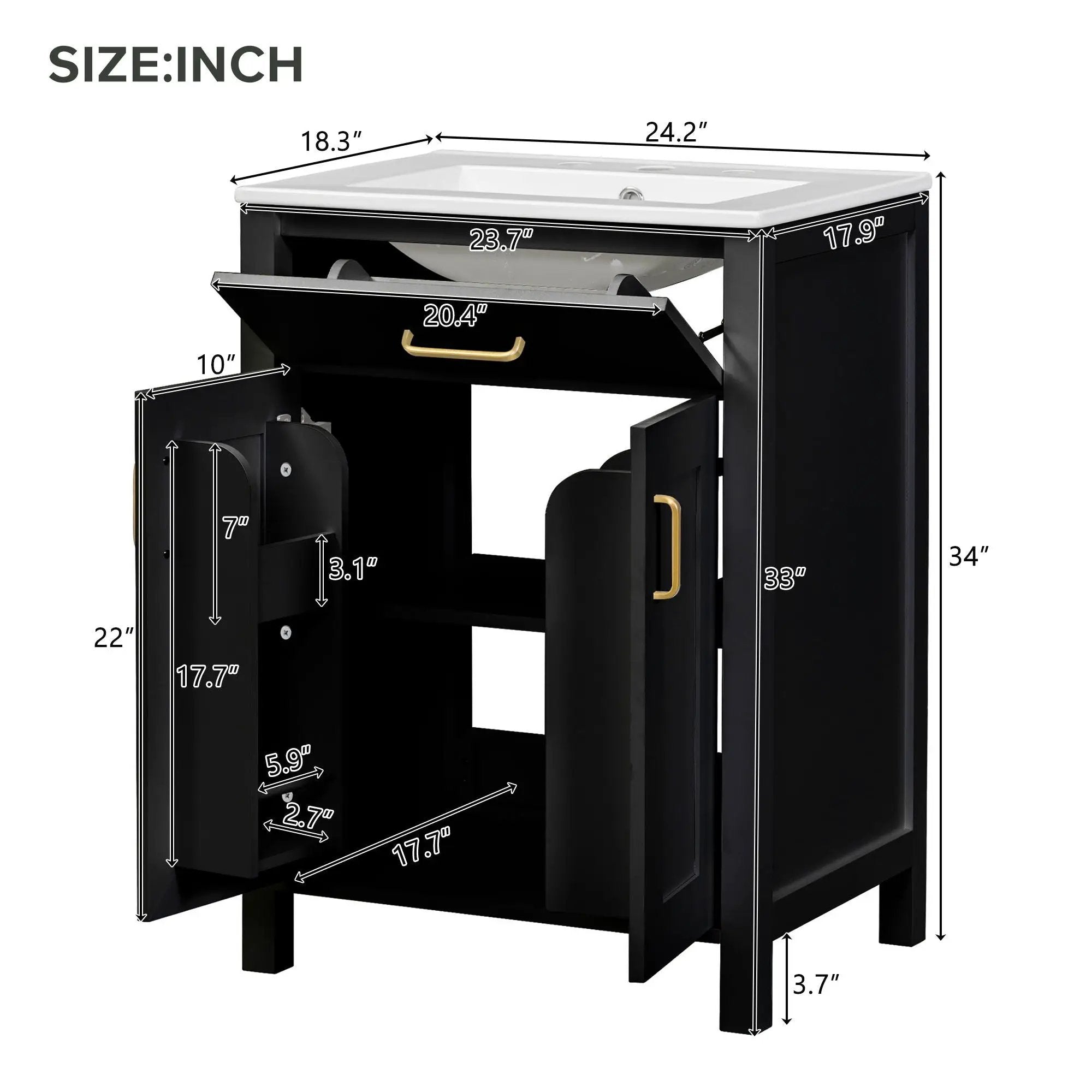 Bathroom Vanity Combo With Ceramic Sink, Luxurious Space-Saving Vanity, 2 Soft Close Doors by Unique Piece Furniture