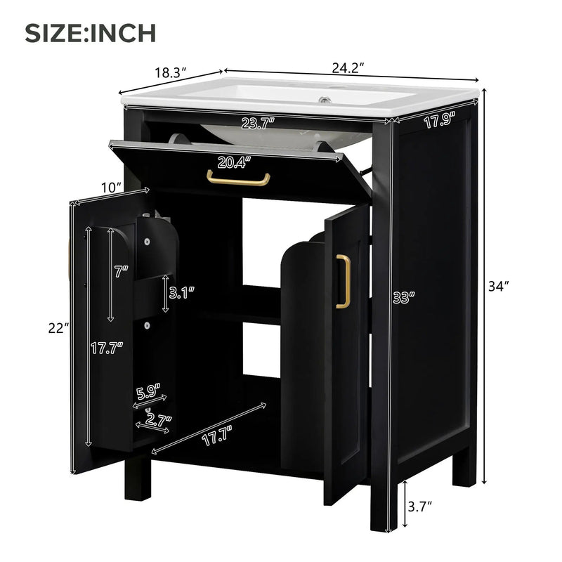 Bathroom Vanity Combo With Ceramic Sink, Luxurious Space-Saving Vanity, 2 Soft Close Doors by HouseOfZazla