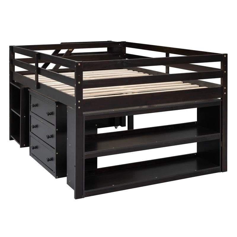 Loft Bed With Retractable Writing Desk And 3 Drawers With Storage Stairs And Shelves by HouseOfZazla
