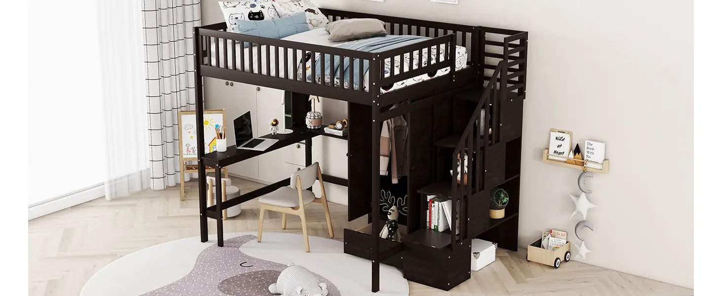 Loft Bed With Bookshelf, Drawers, Desk, And Wardrobe by HouseOfZazla