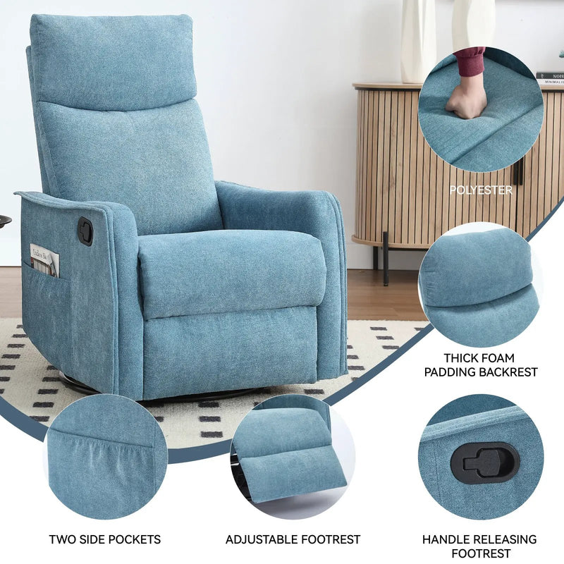 Heat Massage Manual Recliner Chair with Rocker and Swivel in Fabric for Living Room by HouseOfZazla