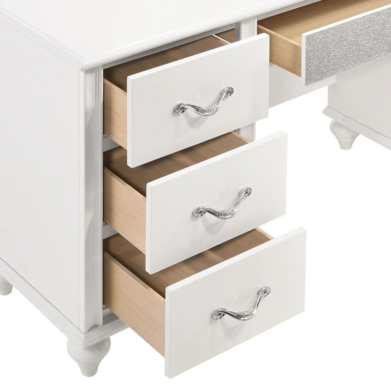 Charlotte - 7 Drawer Vanity Desk With LED Mirror - White by HouseOfZazla