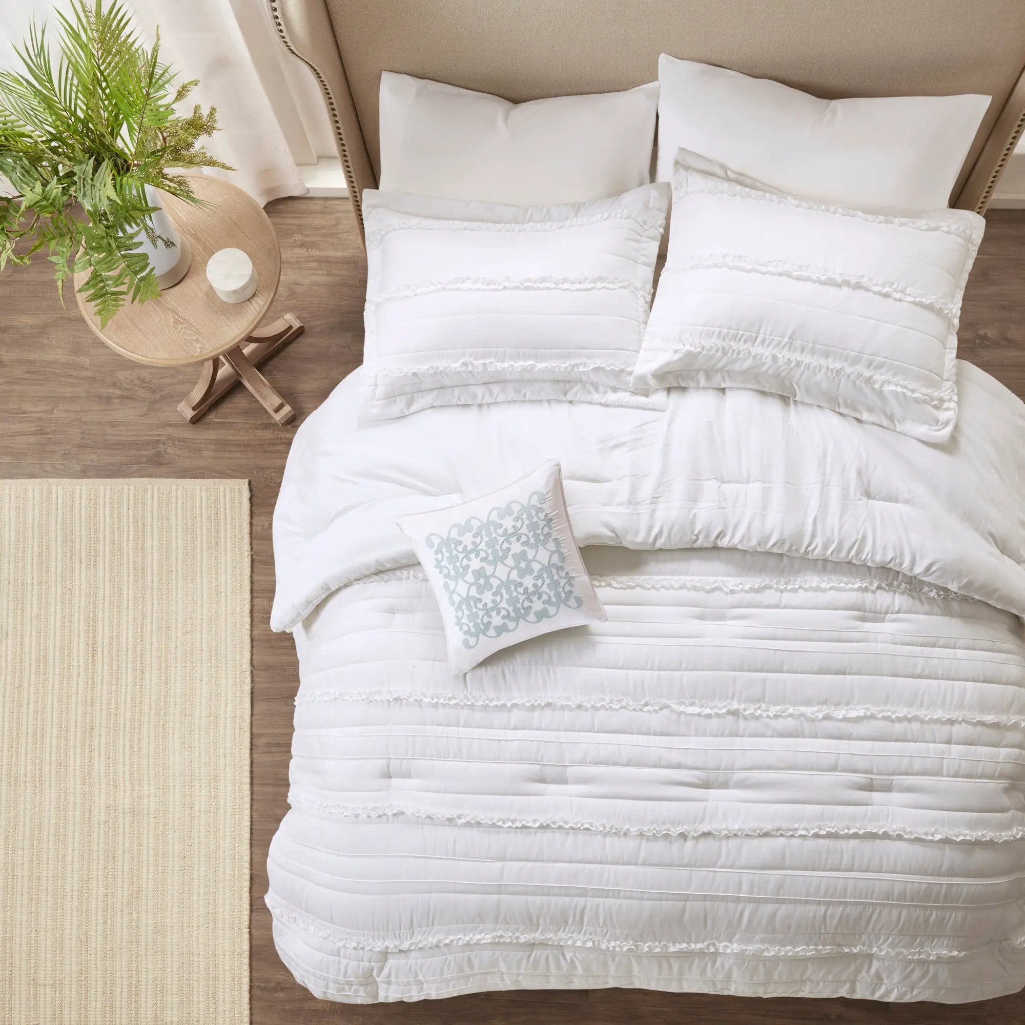 5 Piece Microfiber Ruffled Comforter Set - White California King by HouseOfZazla