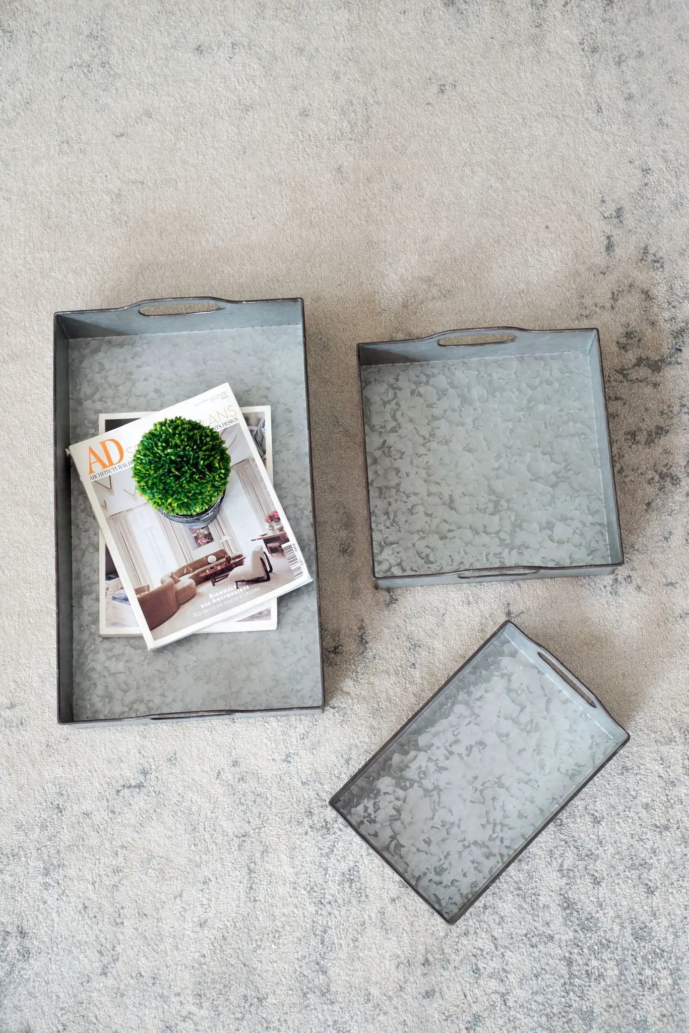 Decorative Galvanized Nesting Trays (Set of 3) - Gray by Unique Piece Furniture