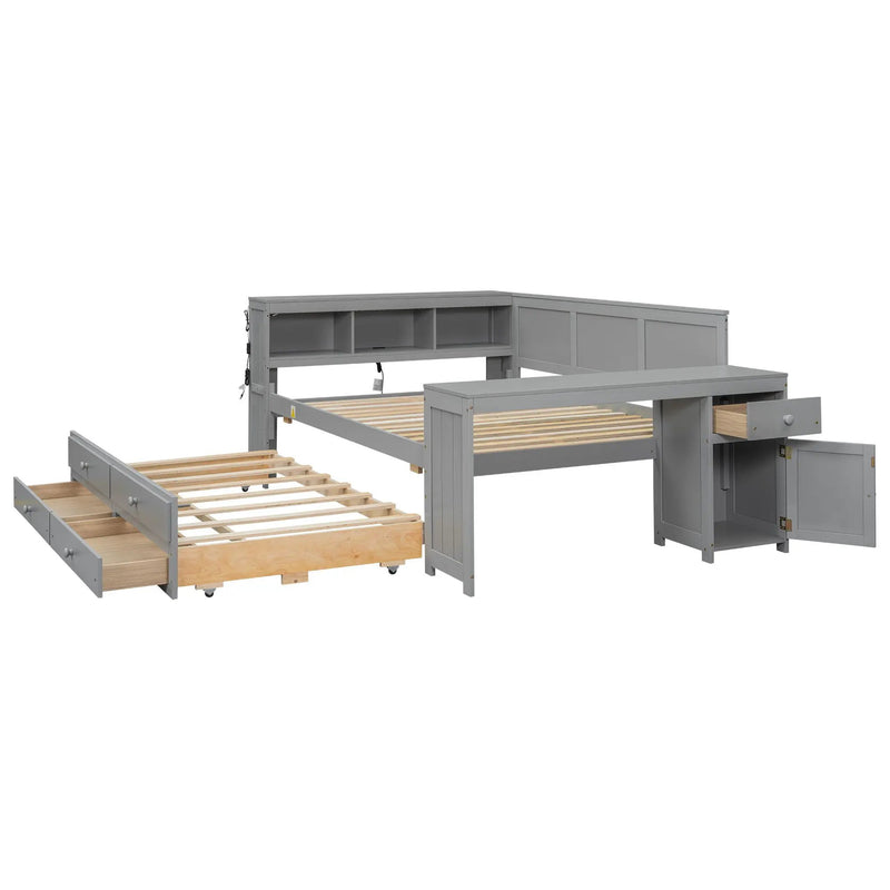 Daybed With Storage Shelves, Drawers, Trundle, Charging Station, LED Light, Desk And Cabinet by HouseOfZazla
