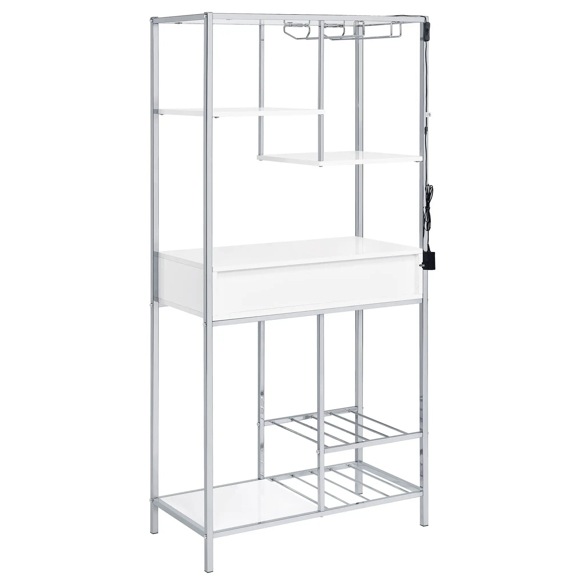 Draper - 5 Shelf LED Wine Cabinet With Pull Out Drawer - Gloss White