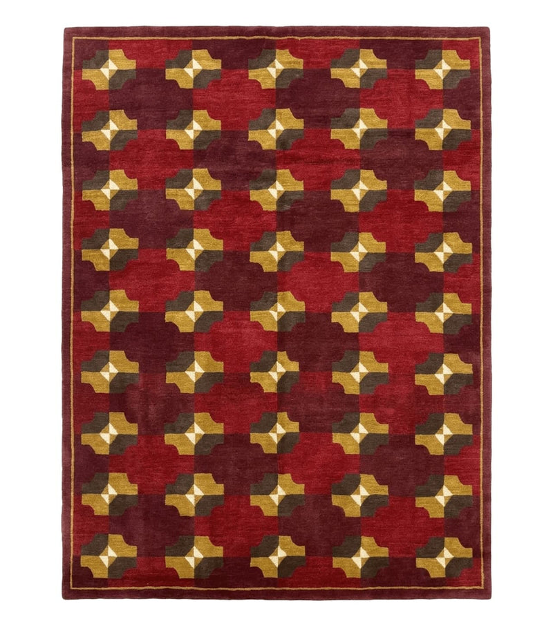 Modern Tibetan Rug 5 x 6.8, Wool, Red, Allover Pattern, Nepali Rug, Abstract Rug, Handmade Area Rug by Jewel Rugs