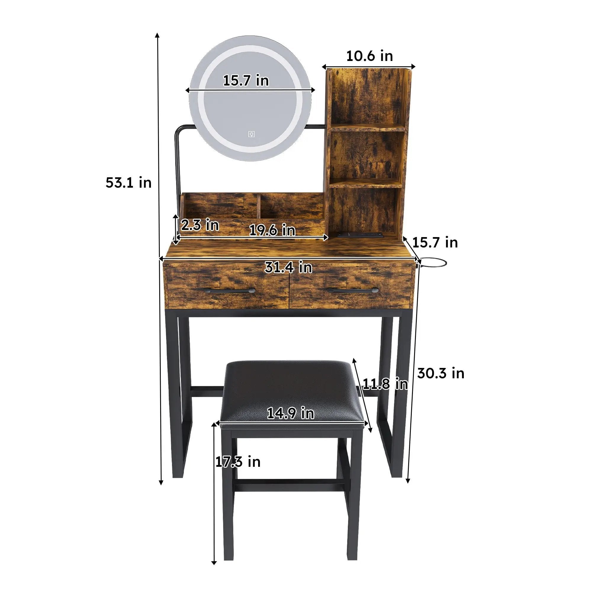 Makeup Vanity Table With LED Lights, 3 Color Options, Power Outlet by Unique Piece Furniture