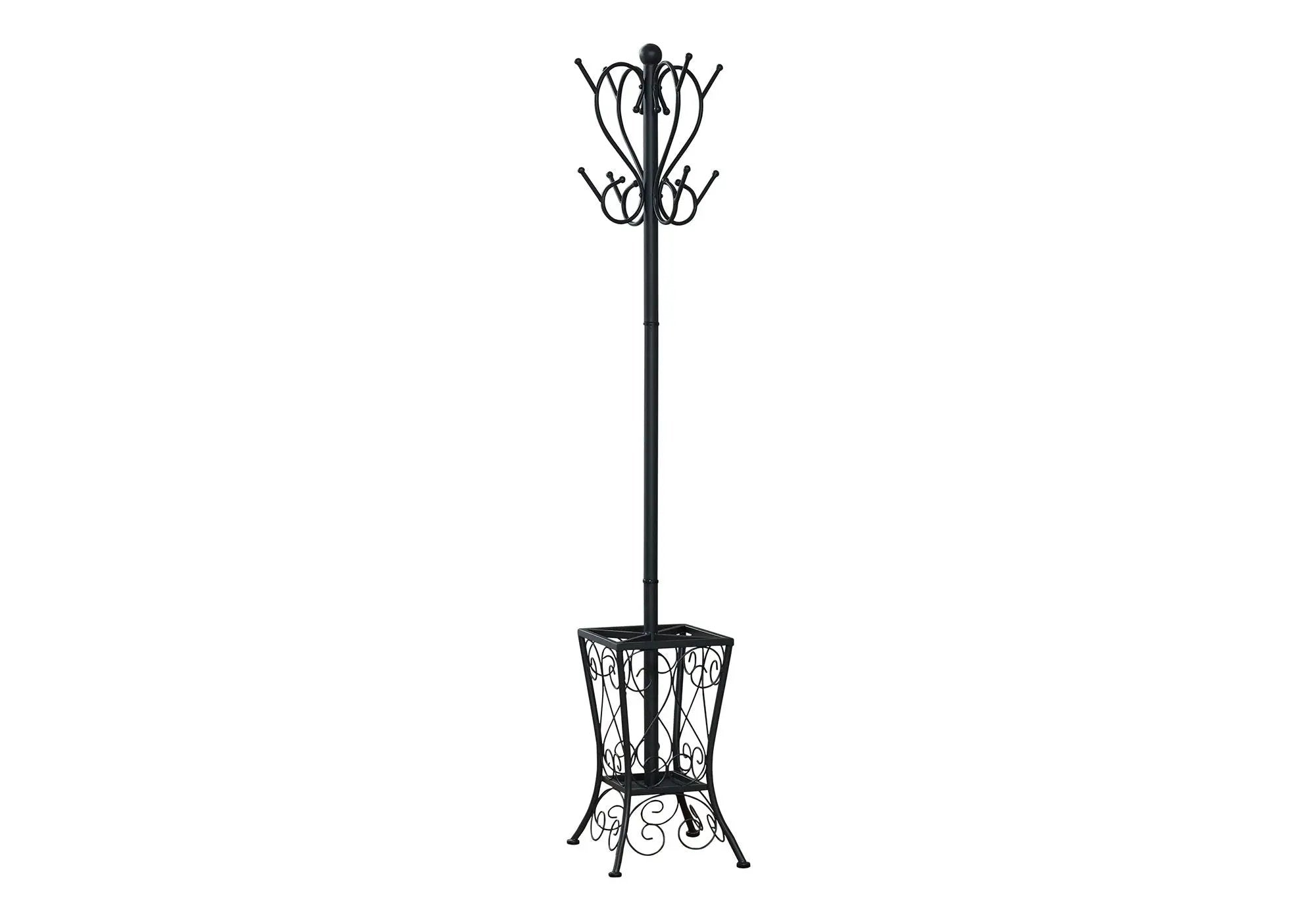 Coat Rack, Hall Tree, Free Standing, 8 Hooks, Entryway, Umbrella Holder, Transitional - Black by Unique Piece Furniture