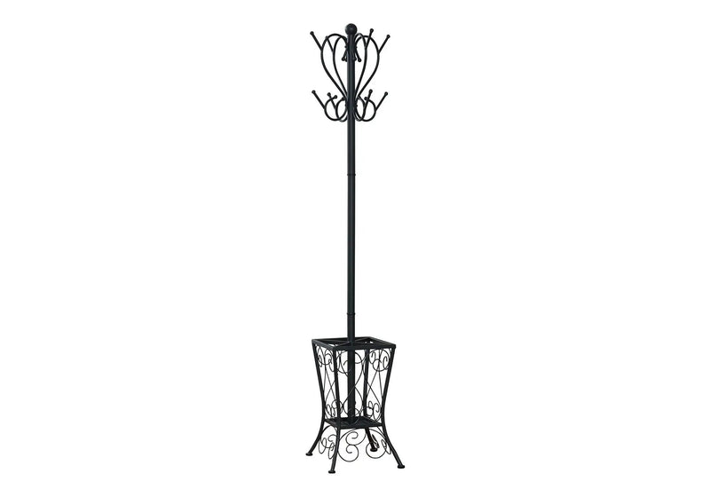 Coat Rack, Hall Tree, Free Standing, 8 Hooks, Entryway, Umbrella Holder, Transitional - Black by Unique Piece Furniture