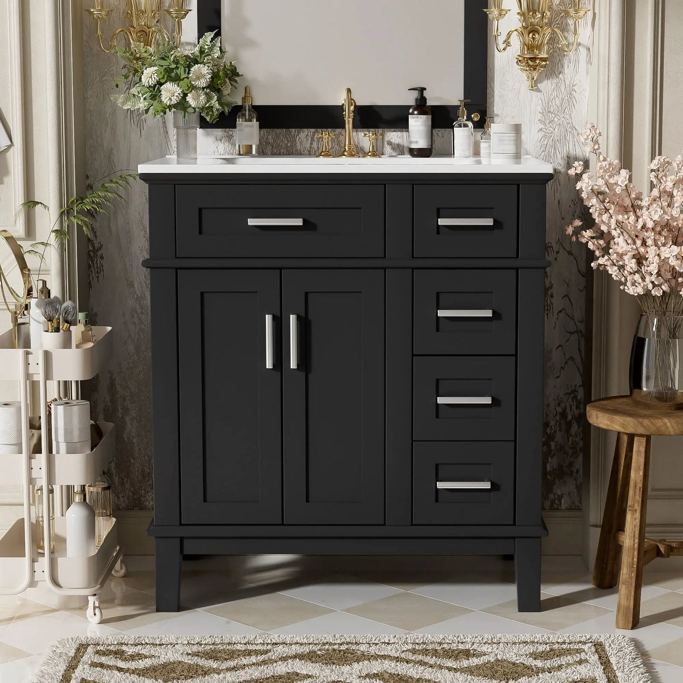 Modern Bathroom Vanity With Sink, Storage Cabinet, Soft Close Doors, Deep & Standard Drawers by HouseOfZazla