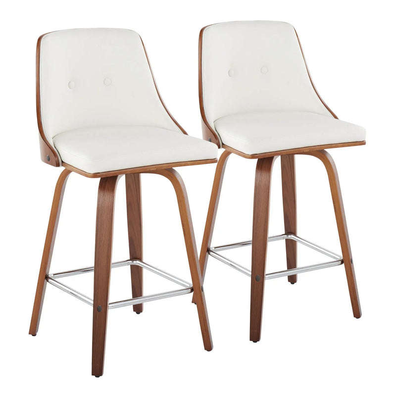 Gianna - Mid Century Modern Fixed Height Counter Stool With Swivel With Square Footrest (Set of 2) by HouseOfZazla
