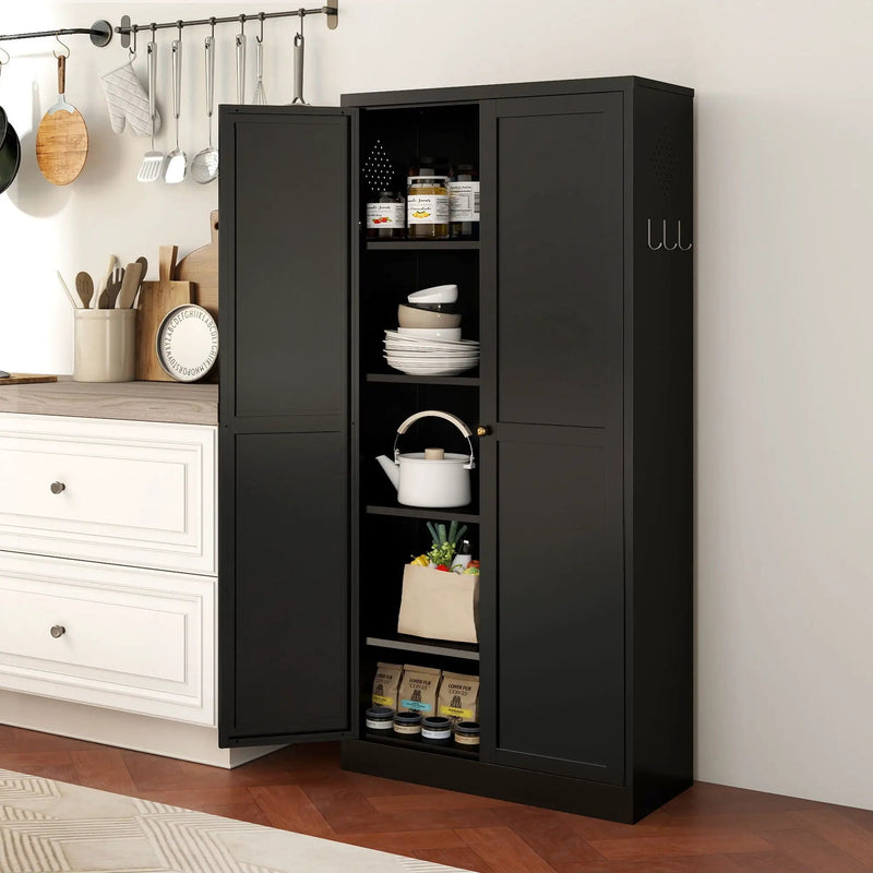 Kitchen Pantry Cabinet With 4 Adjustable Shelves, Heavy Duty Freestanding Organizer by Unique Piece Furniture