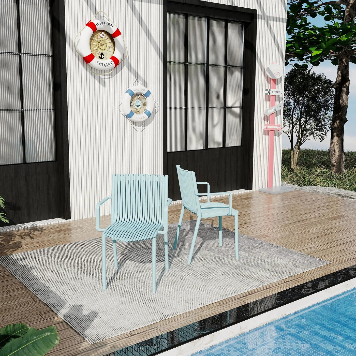 4 Piece Stackable Single Chairs With Vertical Stripe Design For All Weather by HouseOfZazla