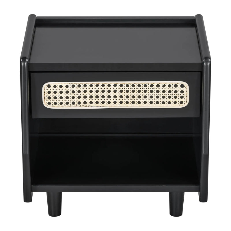Black Nightstand with Rattan Detail by HouseOfZazla