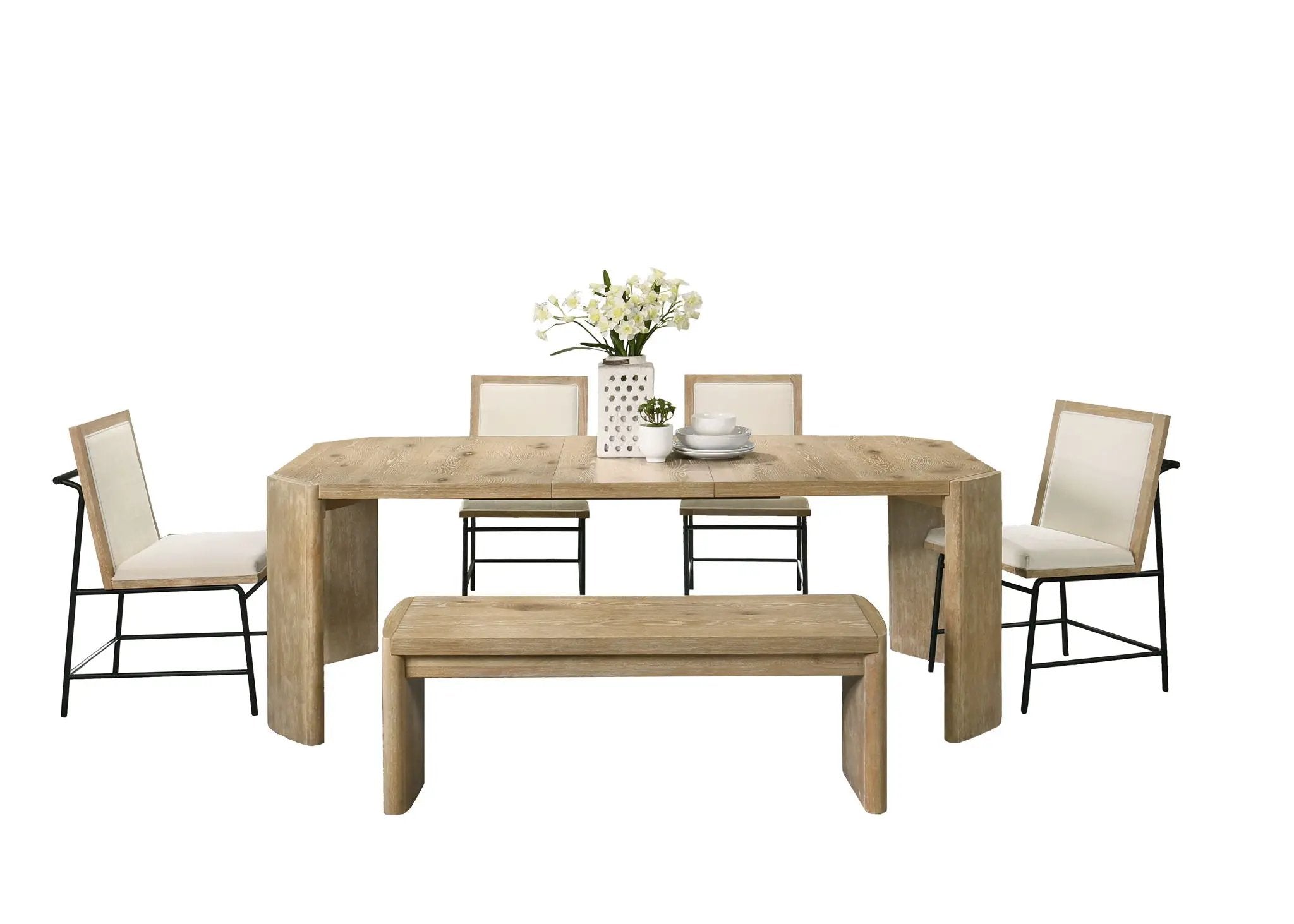 Magnus - 6 Piece Extendable Rectangular Dining Table Set With Dining Bench - Oak by HouseOfZazla