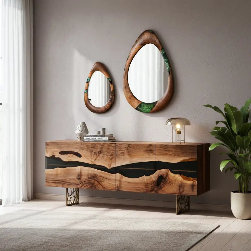 Wood and Resin Dining Room Buffet & Sideboard Table | Voronoi Collection, photo 2 of 9