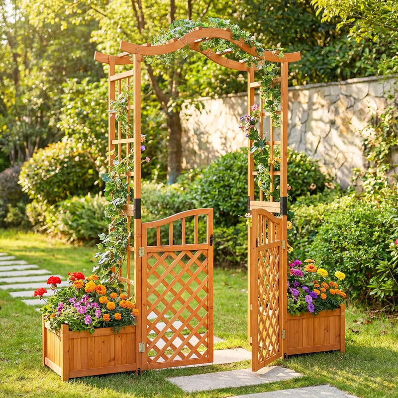 Garden Arbor with Gate and 2 Planter Boxes, 83" Yellow by DirectDeals