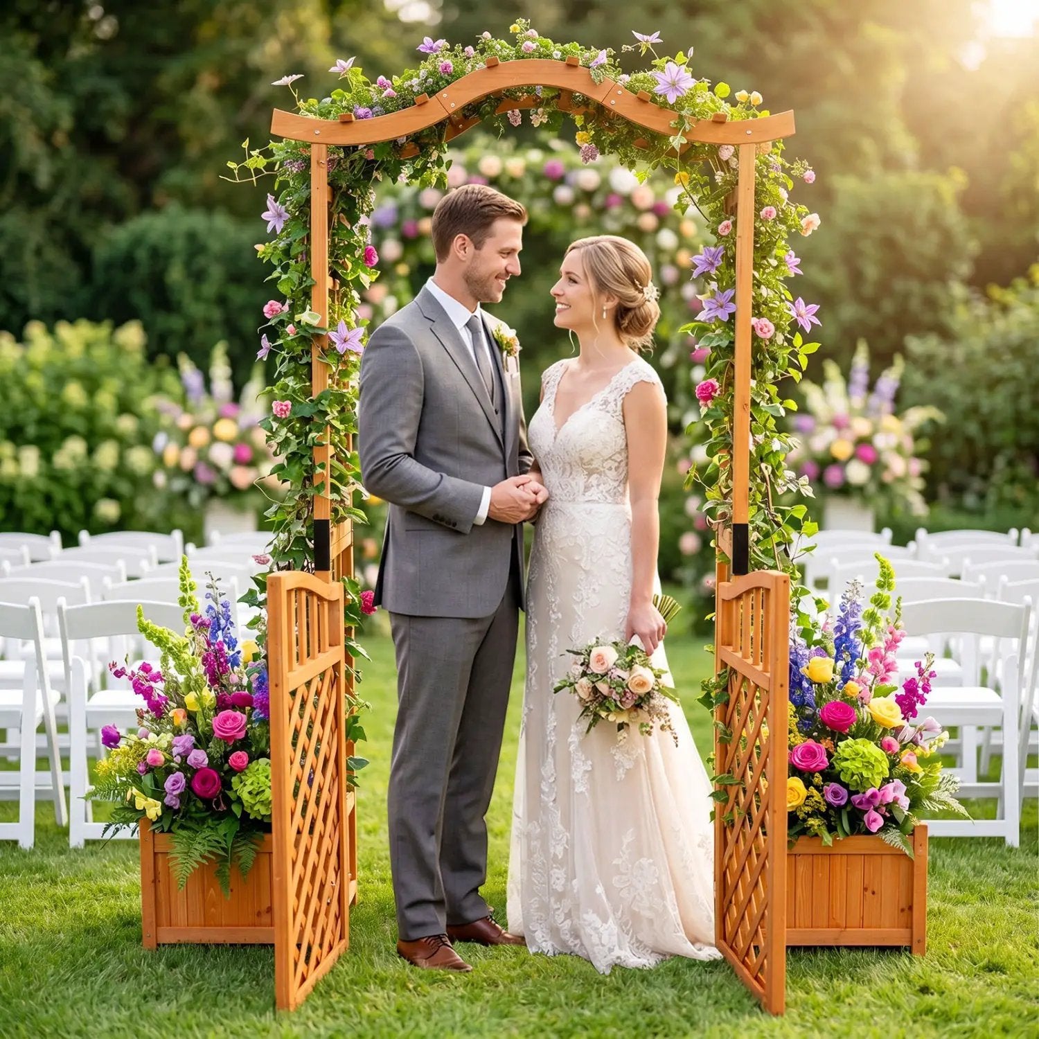 Garden Arbor with Gate and 2 Planter Boxes, 83" Yellow by DirectDeals