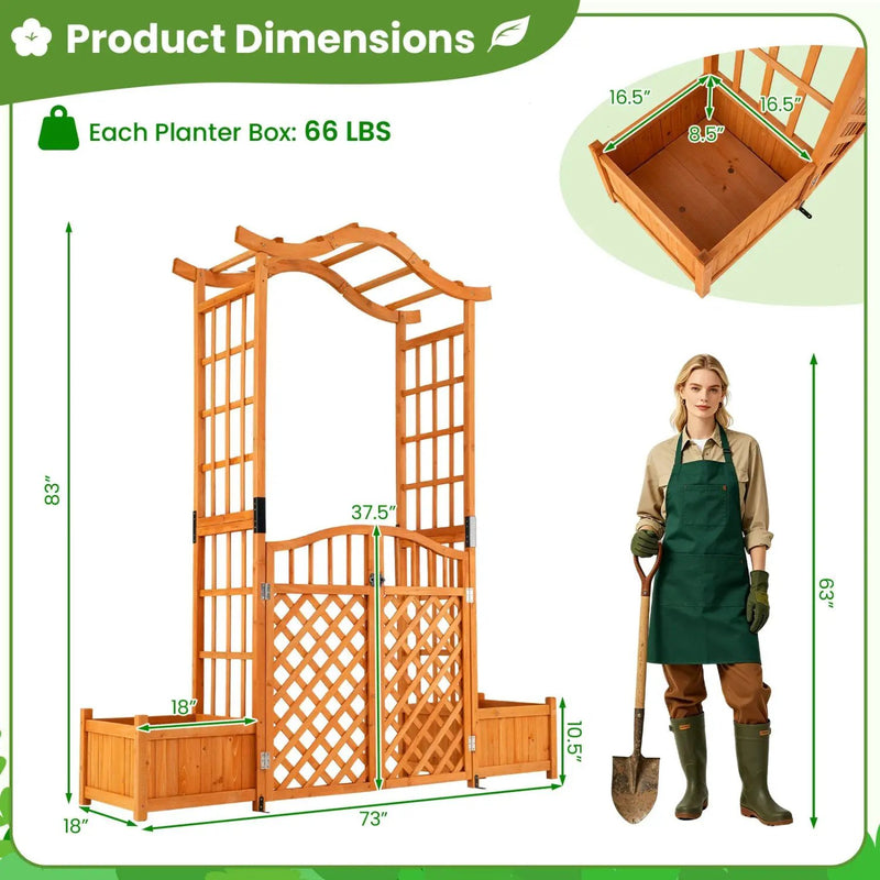 Garden Arbor with Gate and 2 Planter Boxes, 83" Yellow by DirectDeals
