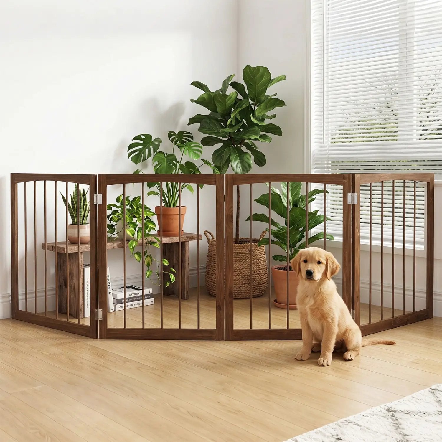 4-Panel Wooden Pet Gate 83" x 30" Freestanding Dog Fence by DirectDeals
