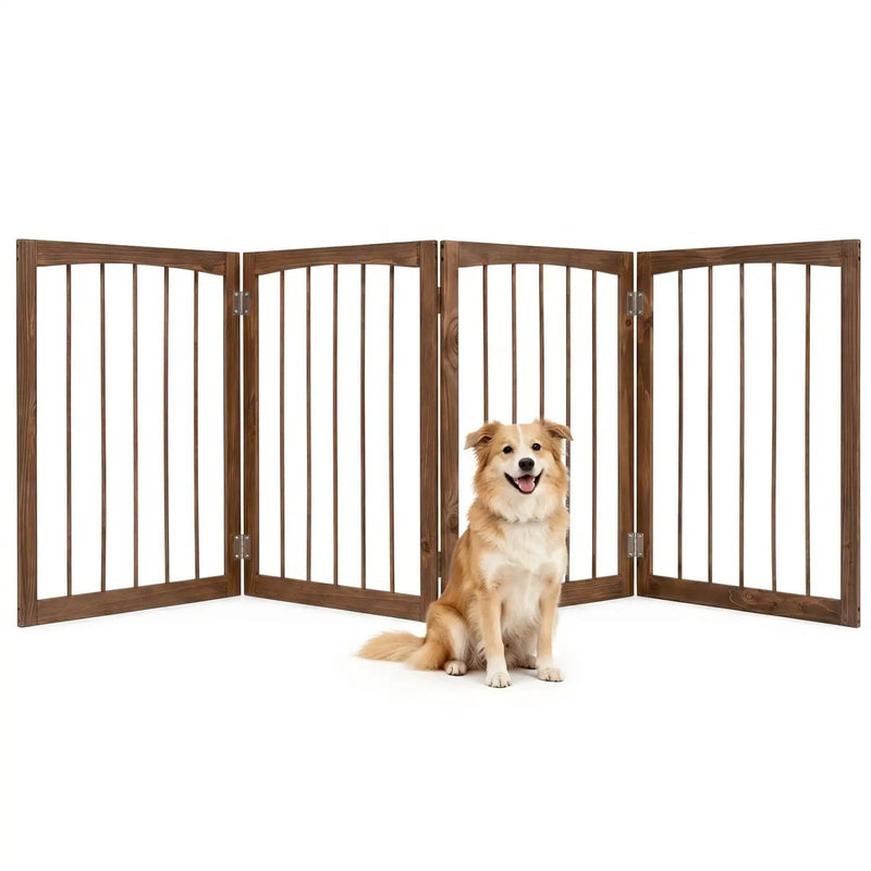 4-Panel Wooden Pet Gate 83" x 30" Freestanding Dog Fence by DirectDeals