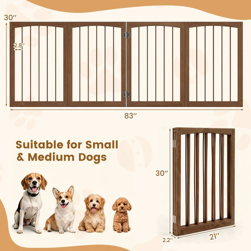 4-Panel Wooden Pet Gate 83" x 30" Freestanding Dog Fence by DirectDeals