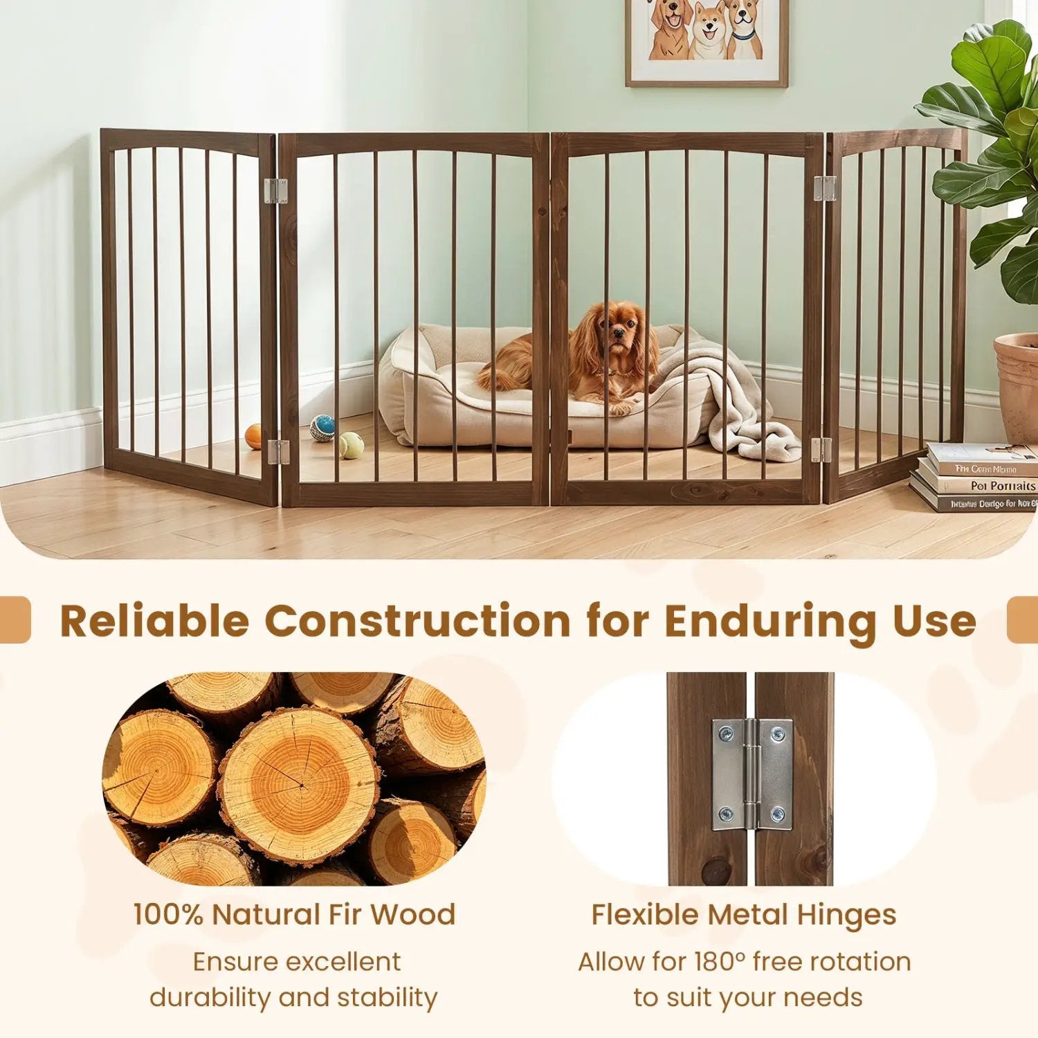 4-Panel Wooden Pet Gate 83" x 30" Freestanding Dog Fence by DirectDeals