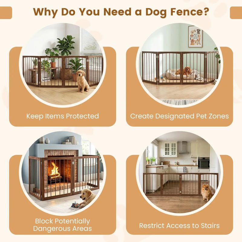 4-Panel Wooden Pet Gate 83" x 30" Freestanding Dog Fence by DirectDeals
