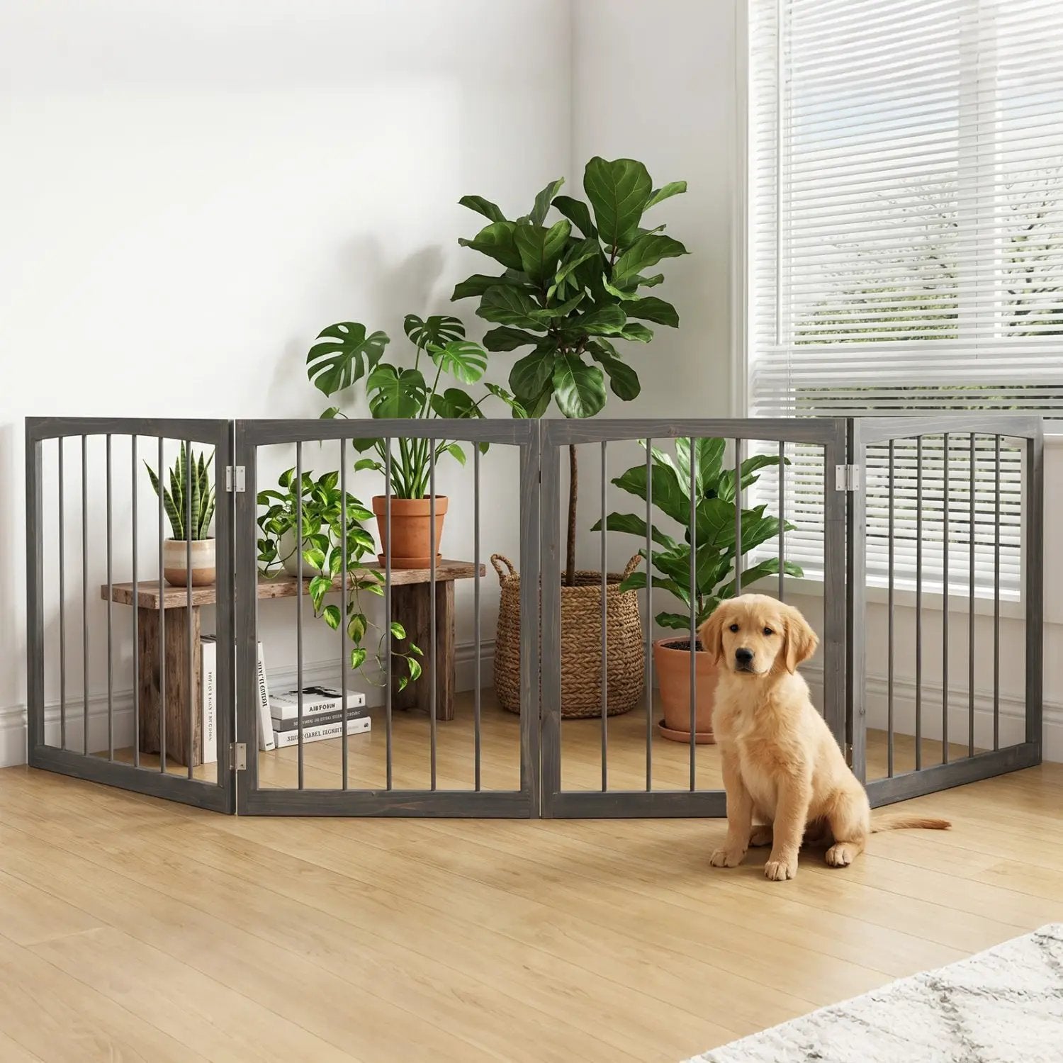 4-Panel Wooden Pet Gate 83" x 30" Freestanding Dog Fence by DirectDeals