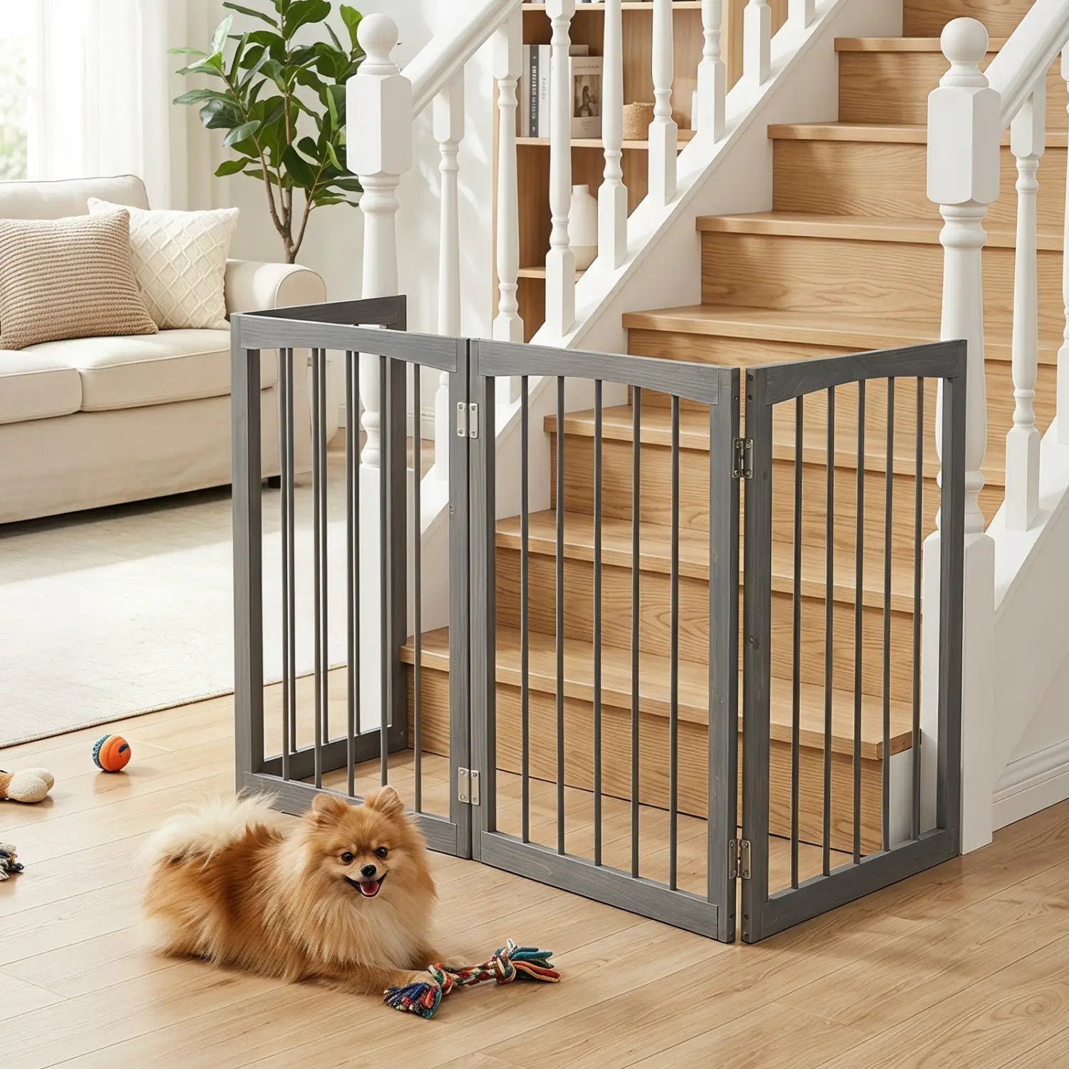 4-Panel Wooden Pet Gate 83" x 30" Freestanding Dog Fence by DirectDeals