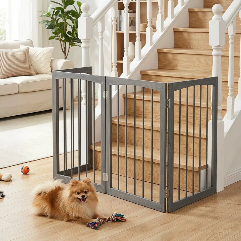 4-Panel Wooden Pet Gate 83" x 30" Freestanding Dog Fence by DirectDeals