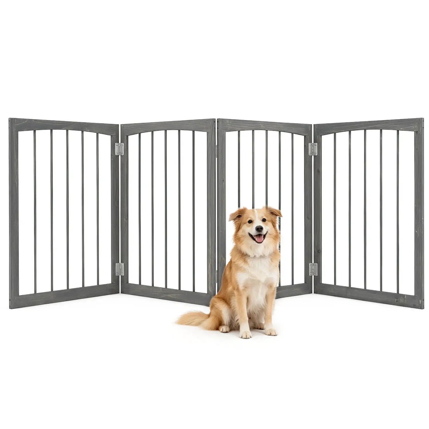 4-Panel Wooden Pet Gate 83" x 30" Freestanding Dog Fence by DirectDeals