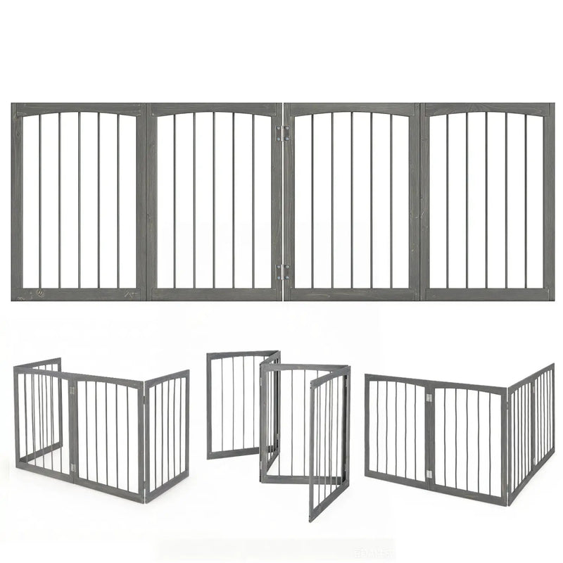 4-Panel Wooden Pet Gate 83" x 30" Freestanding Dog Fence by DirectDeals