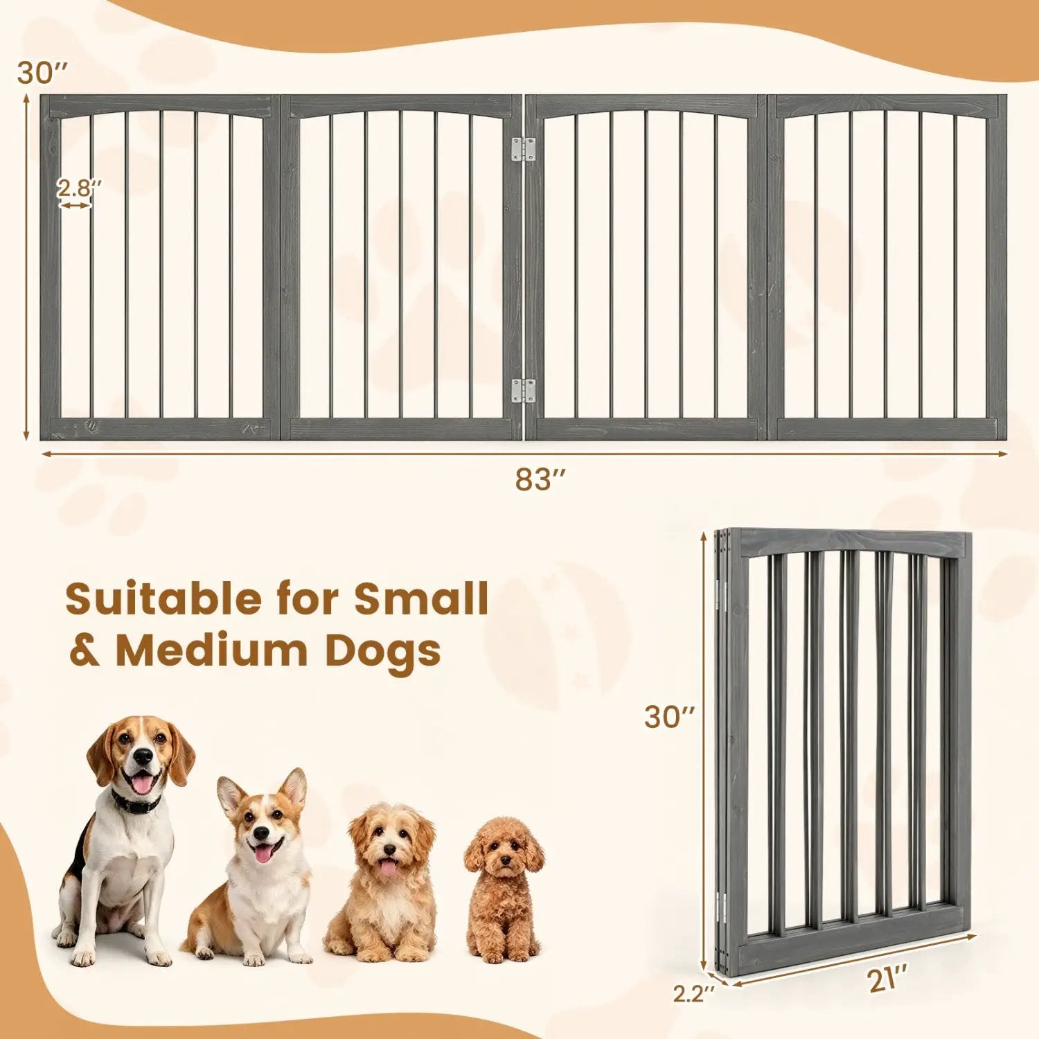 4-Panel Wooden Pet Gate 83" x 30" Freestanding Dog Fence by DirectDeals