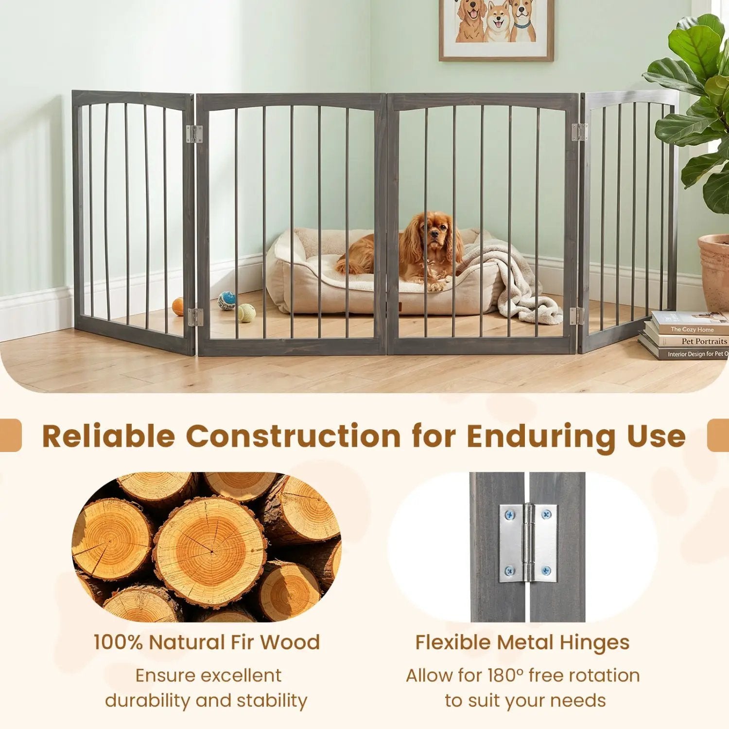 4-Panel Wooden Pet Gate 83" x 30" Freestanding Dog Fence by DirectDeals