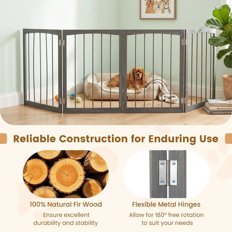 4-Panel Wooden Pet Gate 83" x 30" Freestanding Dog Fence by DirectDeals