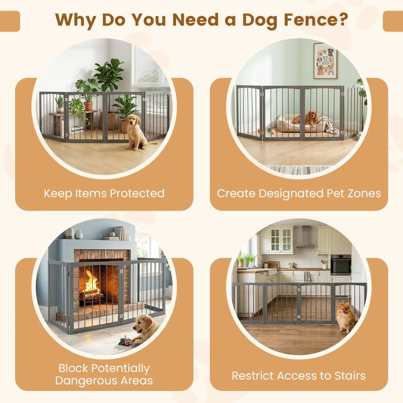 4-Panel Wooden Pet Gate 83" x 30" Freestanding Dog Fence by DirectDeals