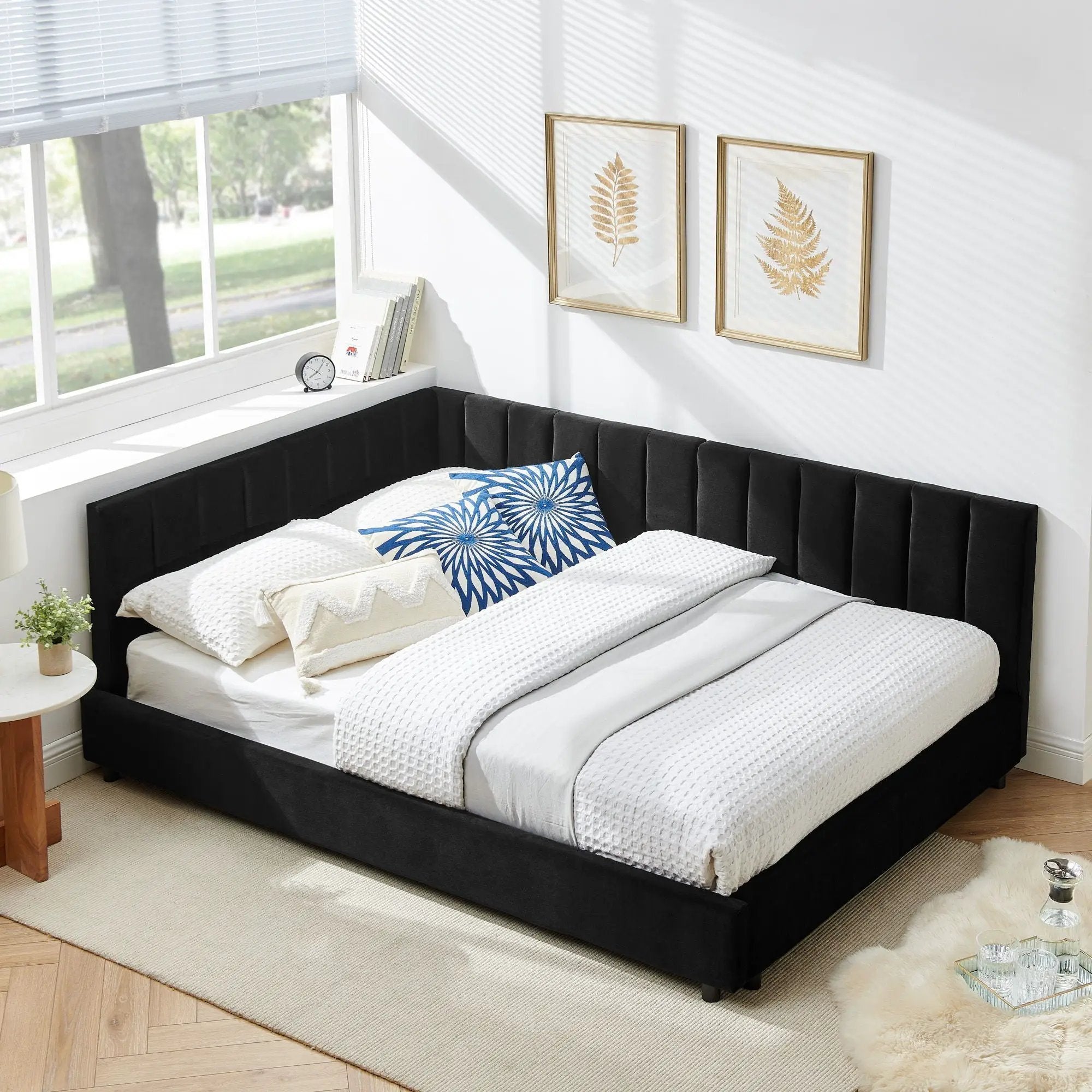 Mid-Century Upholstered Tufted Bed Frame with Backrest and Armrests by HouseOfZazla
