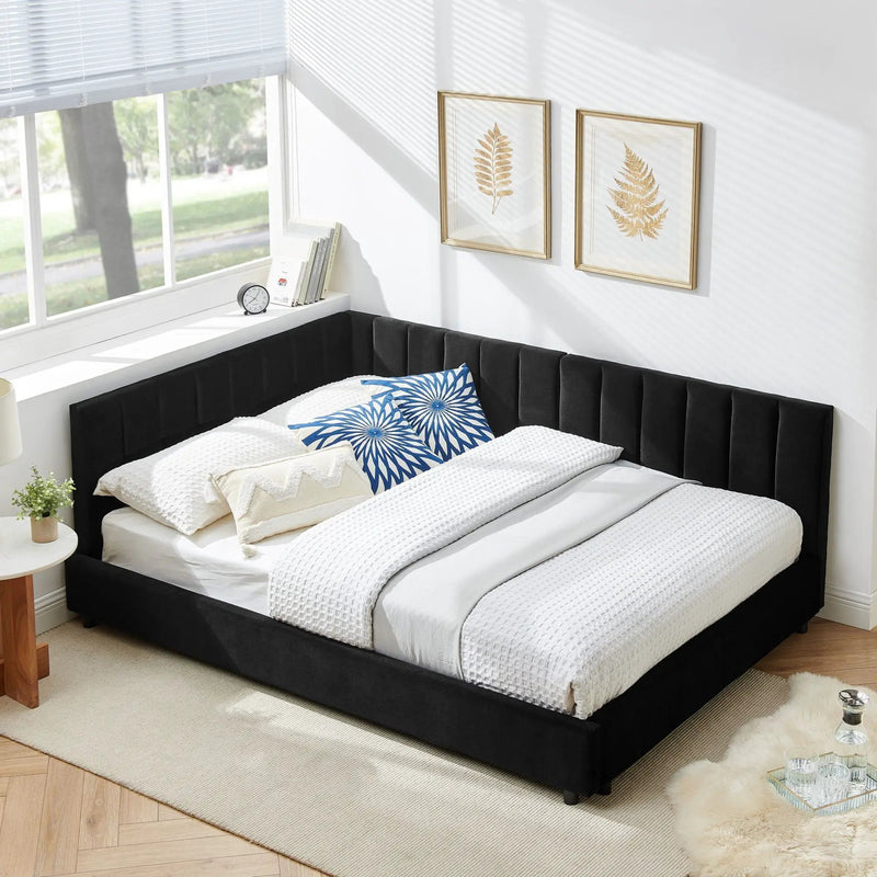 Mid-Century Upholstered Tufted Bed Frame with Backrest and Armrests by HouseOfZazla