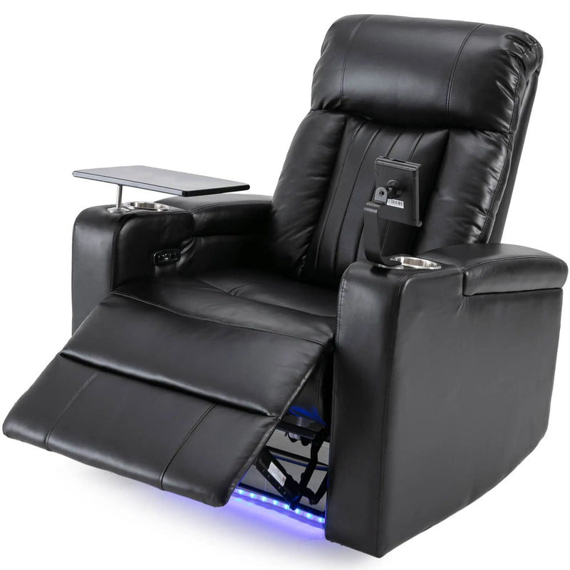 Premium Power Recliner & Storage Arms, Cupholders, Swivel Tray Table And Cell Phone Stand - Black by HouseOfZazla