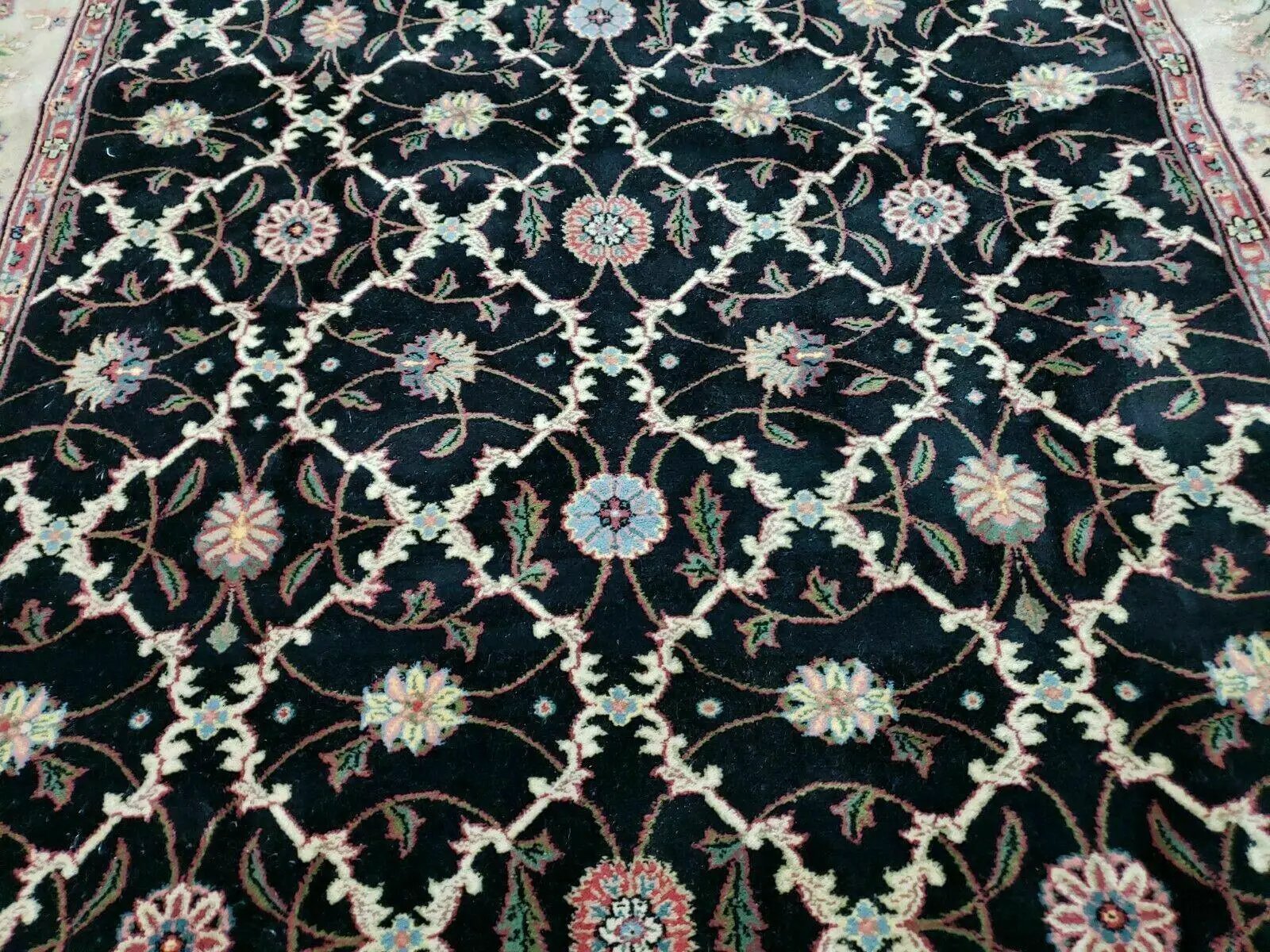 6' X 9' Handmade India Floral Oriental Wool Rug Carpet Hand Knotted Nice Black by Jewel Rugs