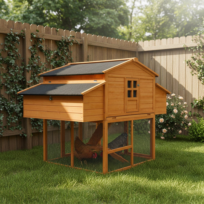 Chicken House for Outdoor with Two Nesting Boxes, Leakproof Pull-On Tray, and UV-Resistant Roof Panel by HouseOfZazla