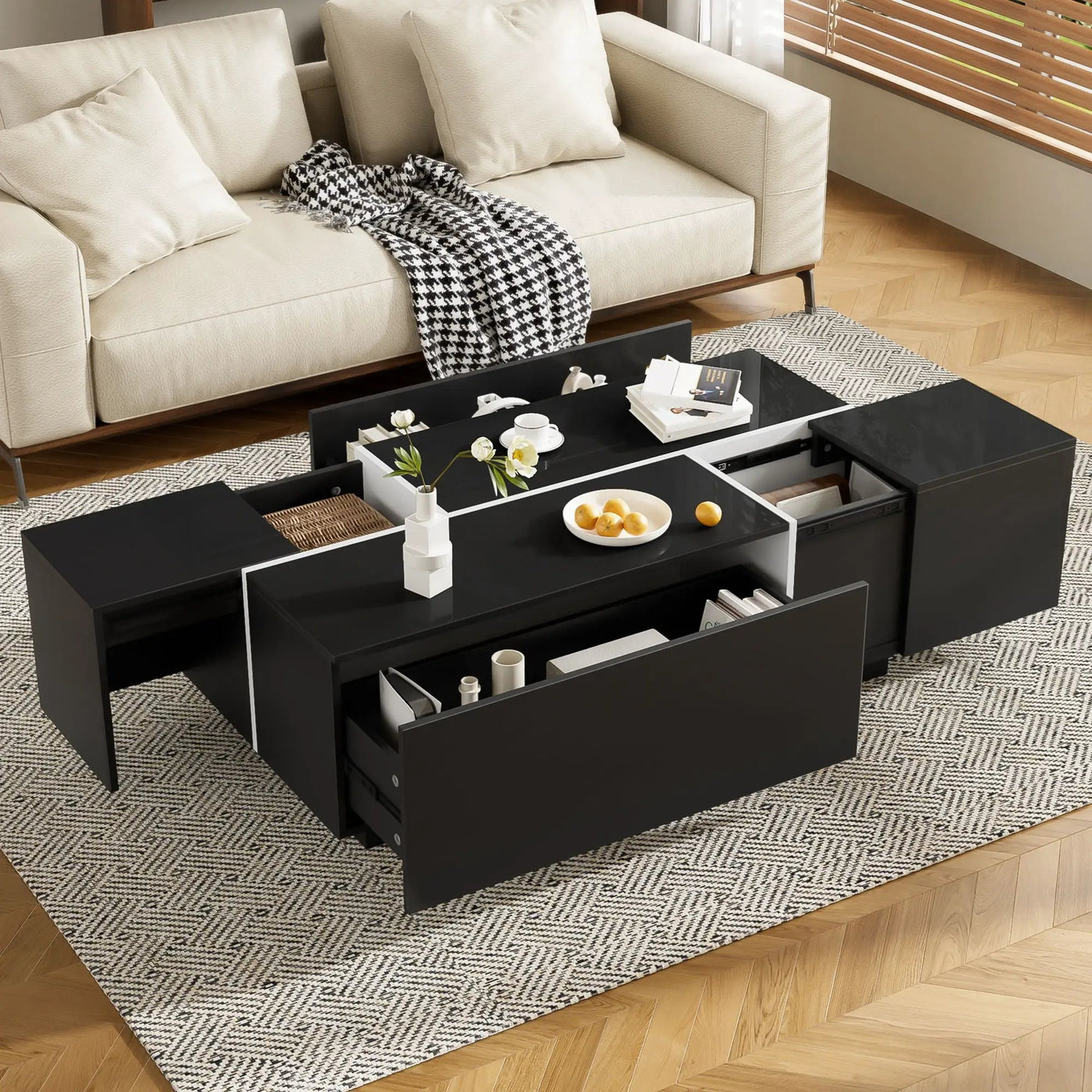 Extendable Coffee Table With 2 Hidden Storage Space And 2 Drawers For Living Room by HouseOfZazla