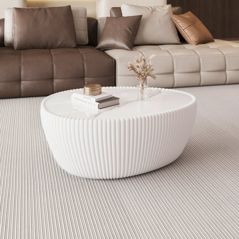 Light Sintered Stone Top Goose Egg Shape Table by HouseOfZazla