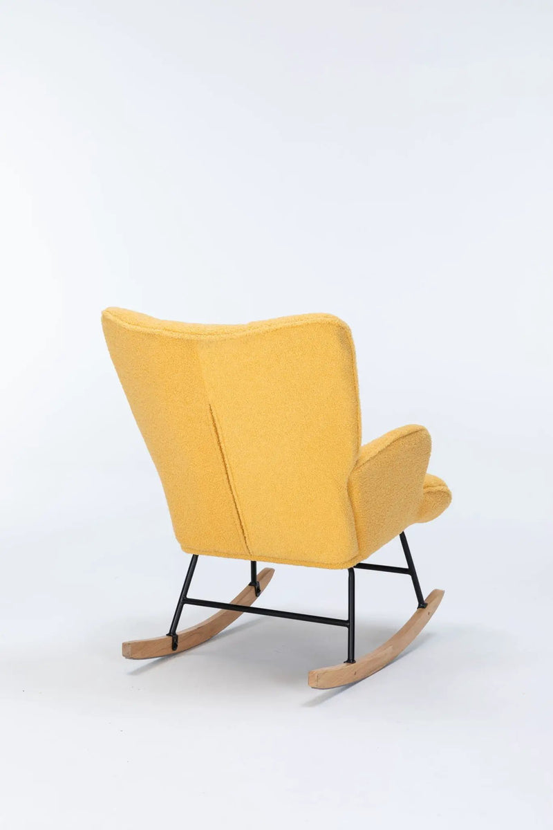 Rocking Chair Nursery, Teddy Upholstered Glider Rocker With High Backrest, Reading Chair Modern Rocking Accent Chairs Glider Recliner For Living Room - Yellow by HouseOfZazla